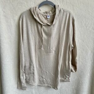 Old Navy Oatmeal‎ Heather Knit Pullover Hoodie Cowl Neck Thumbhole Large L